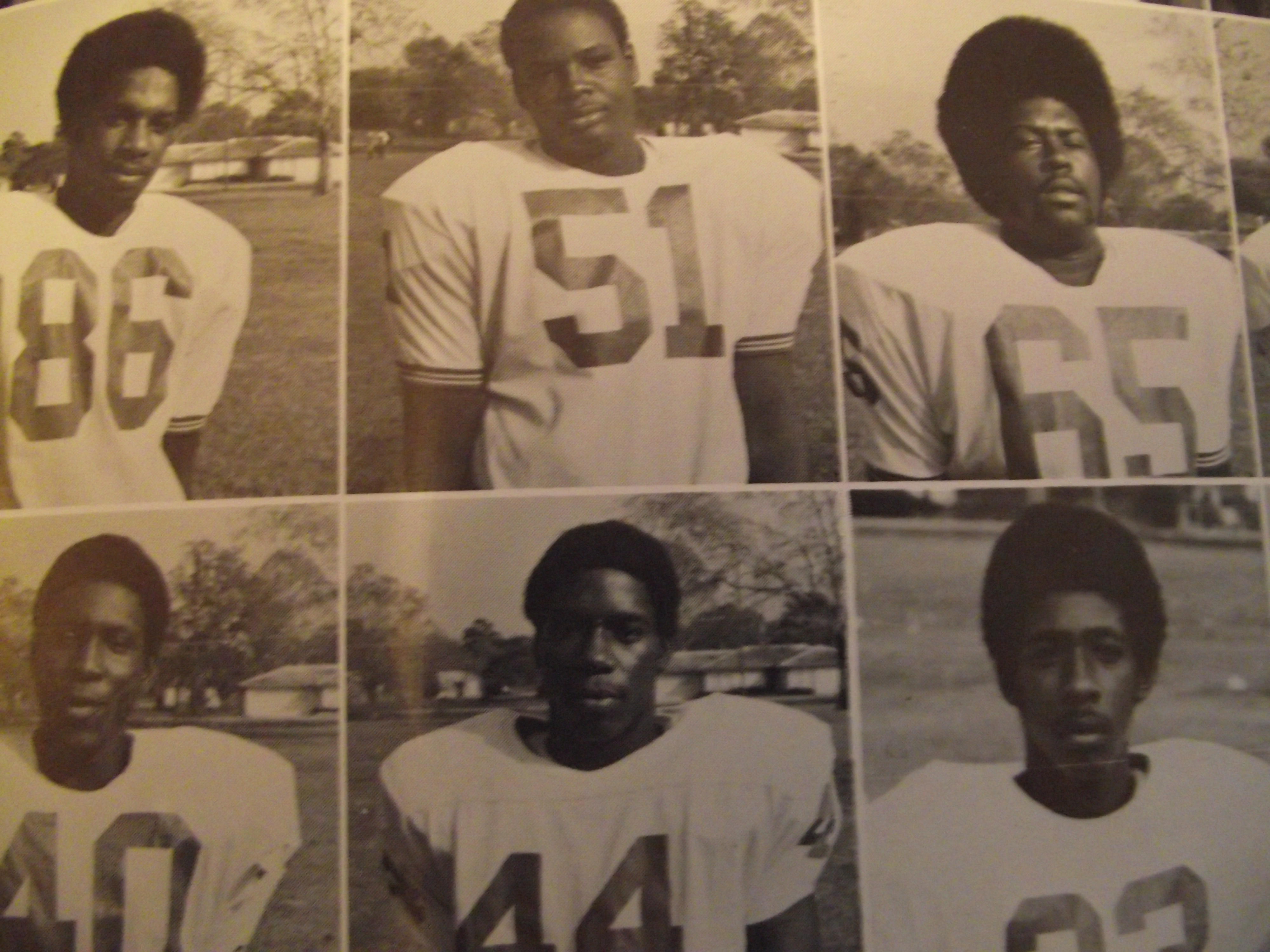 A series of black and white photos of football players.