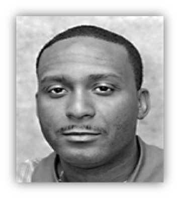 Portrait of a man in black and white.