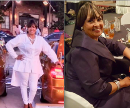 Woman posing in stylish outfits, smiling.