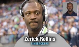 Man wearing headset on football field.